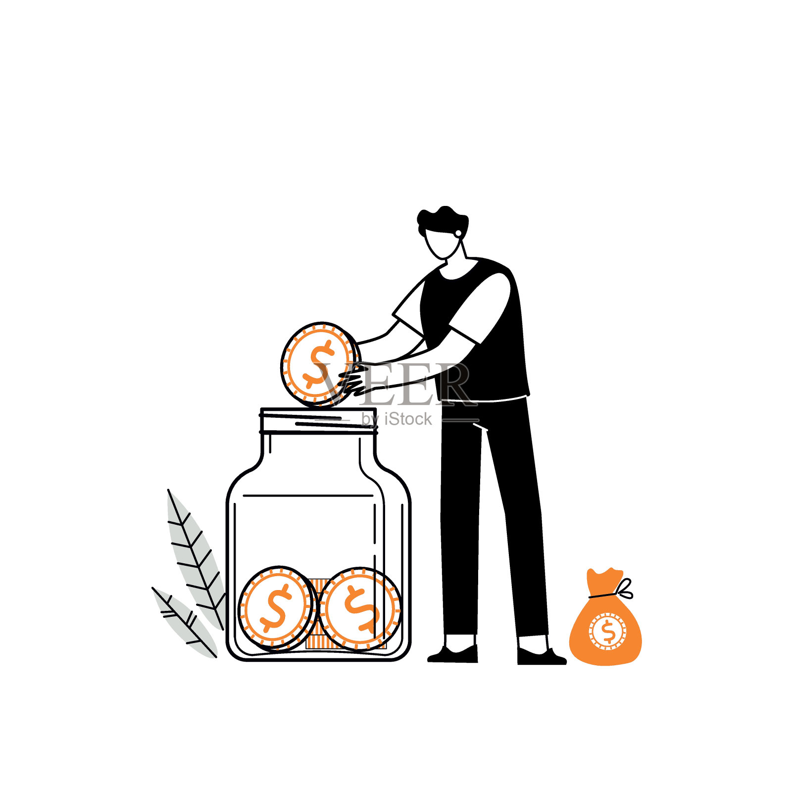 投资收益的平面矢量图。金融收入的隐喻。投资者的策略，融资的概念。在钱箱里收钱的角色。股息投资组合的概念。设计元素图片