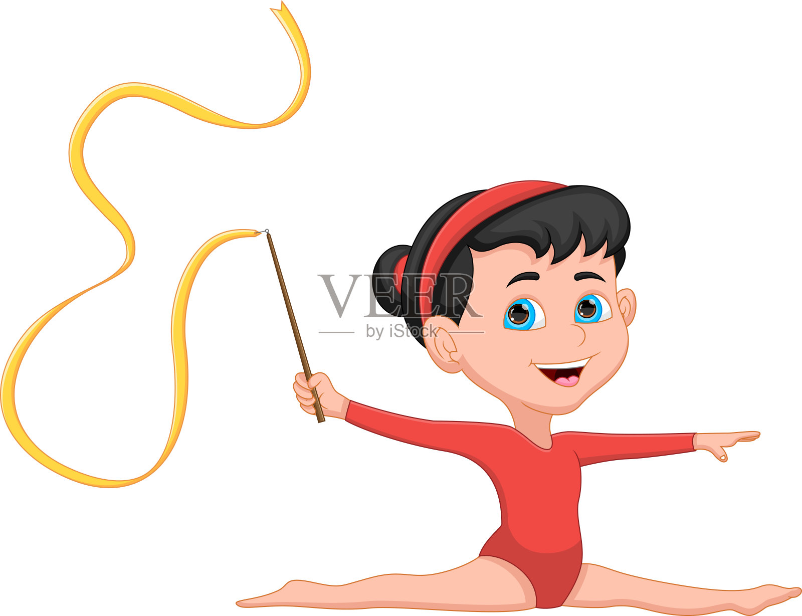 女孩带着韵律操的丝带插画图片素材