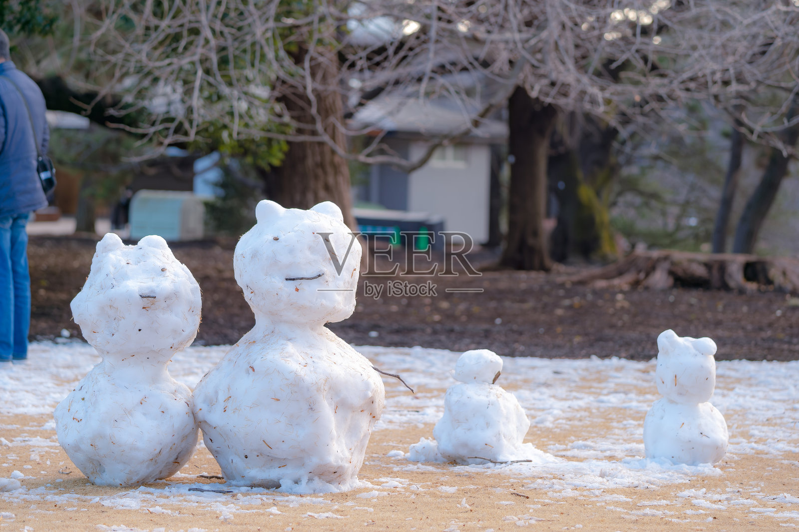 雪人建在东京的一个大公园里。照片摄影图片