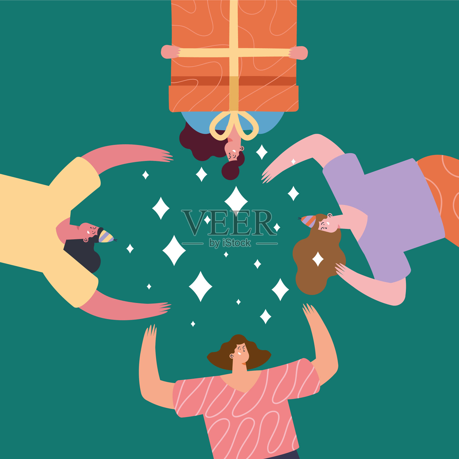 女孩们在周围庆祝角色插画图片素材