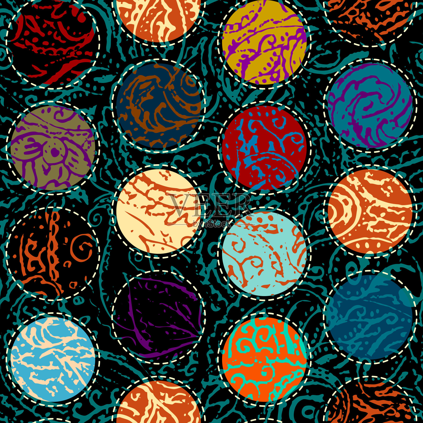 垃圾佩斯利图案在拼贴拼接风格。插画图片素材