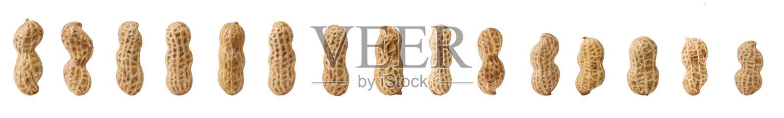 一套花生在一个坚果壳，未剥皮和壳花生孤立在白色背景。照片摄影图片