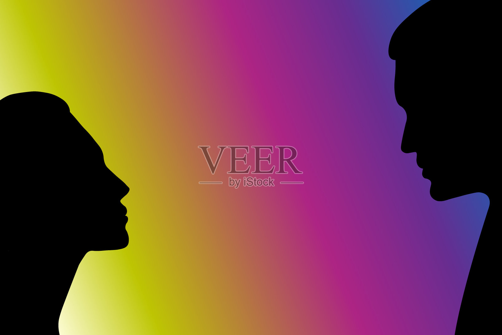 两个男人和女人的侧影，正对着对方插画图片素材