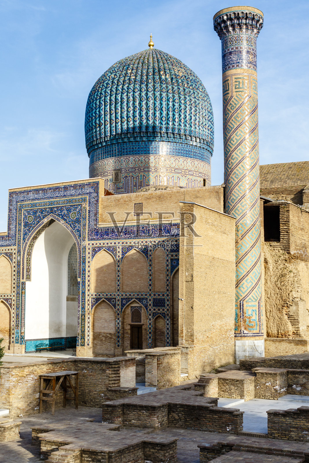 图为中亚乌兹别克斯坦撒马尔罕的阿米尔泰穆尔陵墓(gure -Amir)照片摄影图片