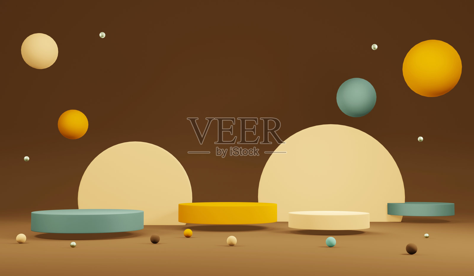 3D渲染秋季颜色主题平台产品展示在柔和的颜色场景为商业。3 d渲染插图。插画图片素材