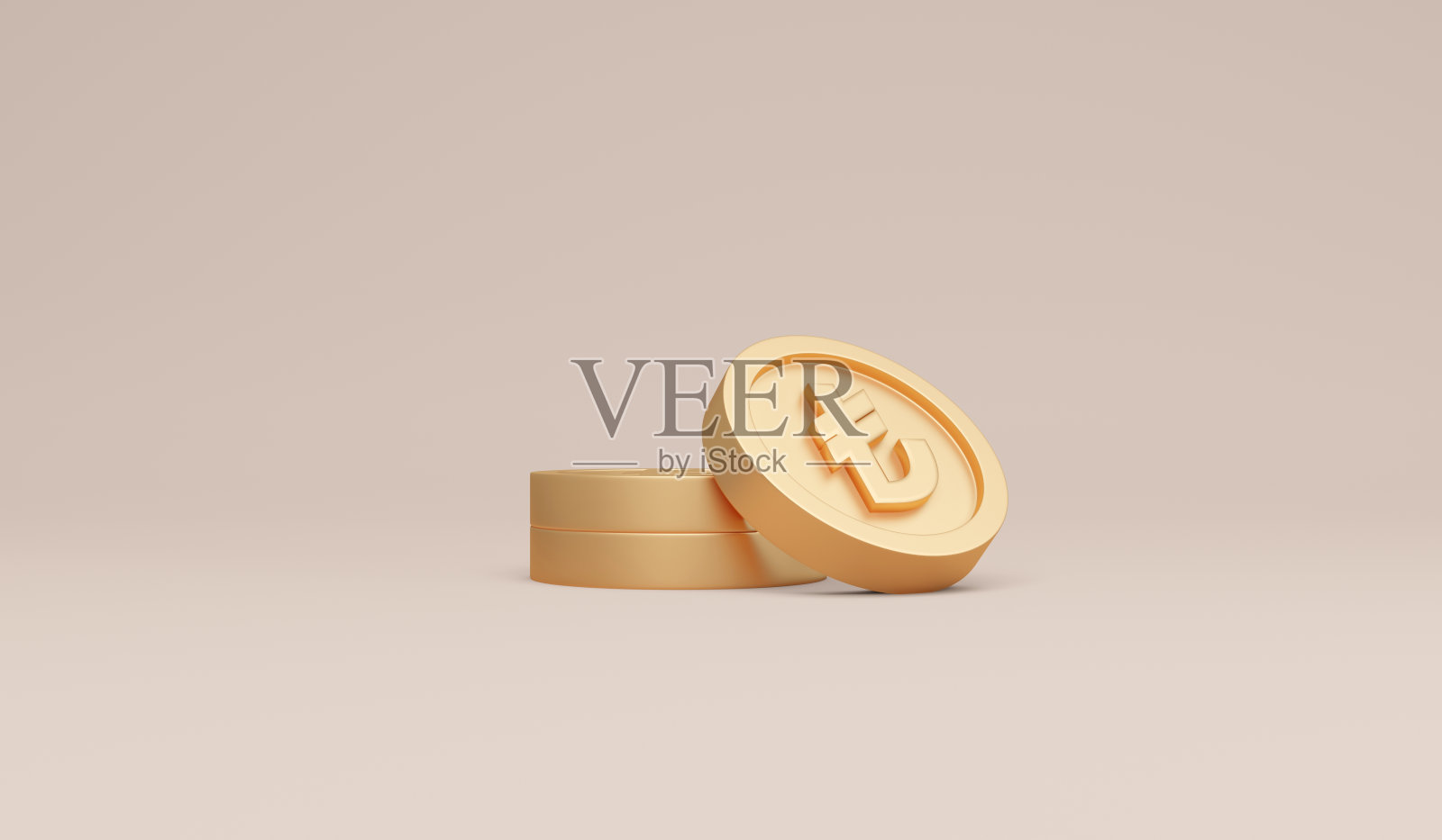 三维绘制符号土耳其里拉硬币的货币概念。3D渲染。3D插图。照片摄影图片