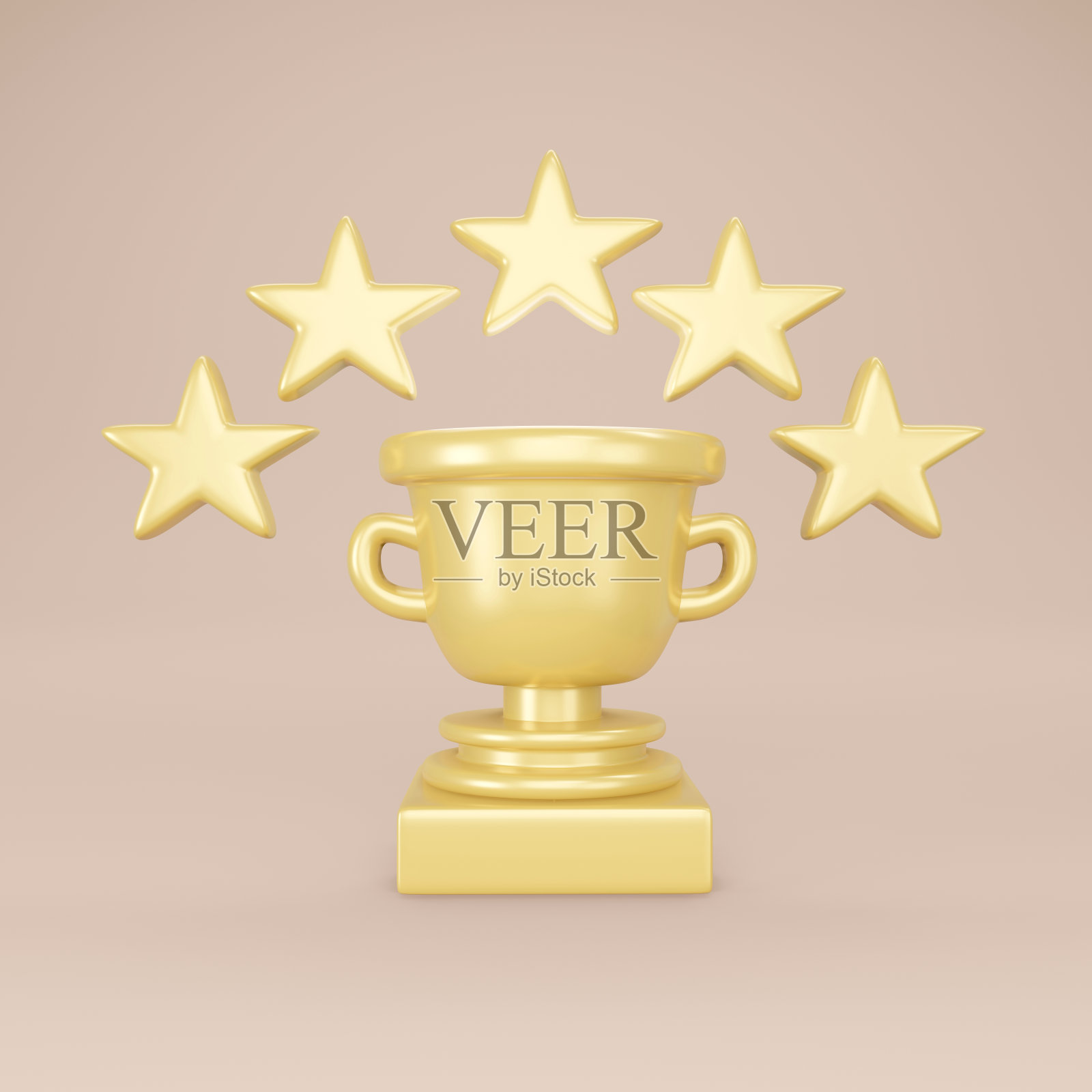 3D渲染：获胜者概念，粉色背景上的金色奖杯和星星照片摄影图片