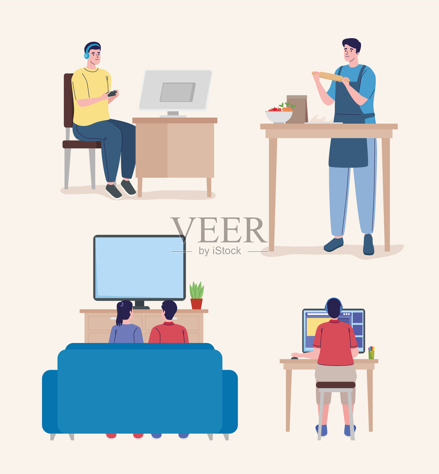 年轻人的业余爱好插画图片素材