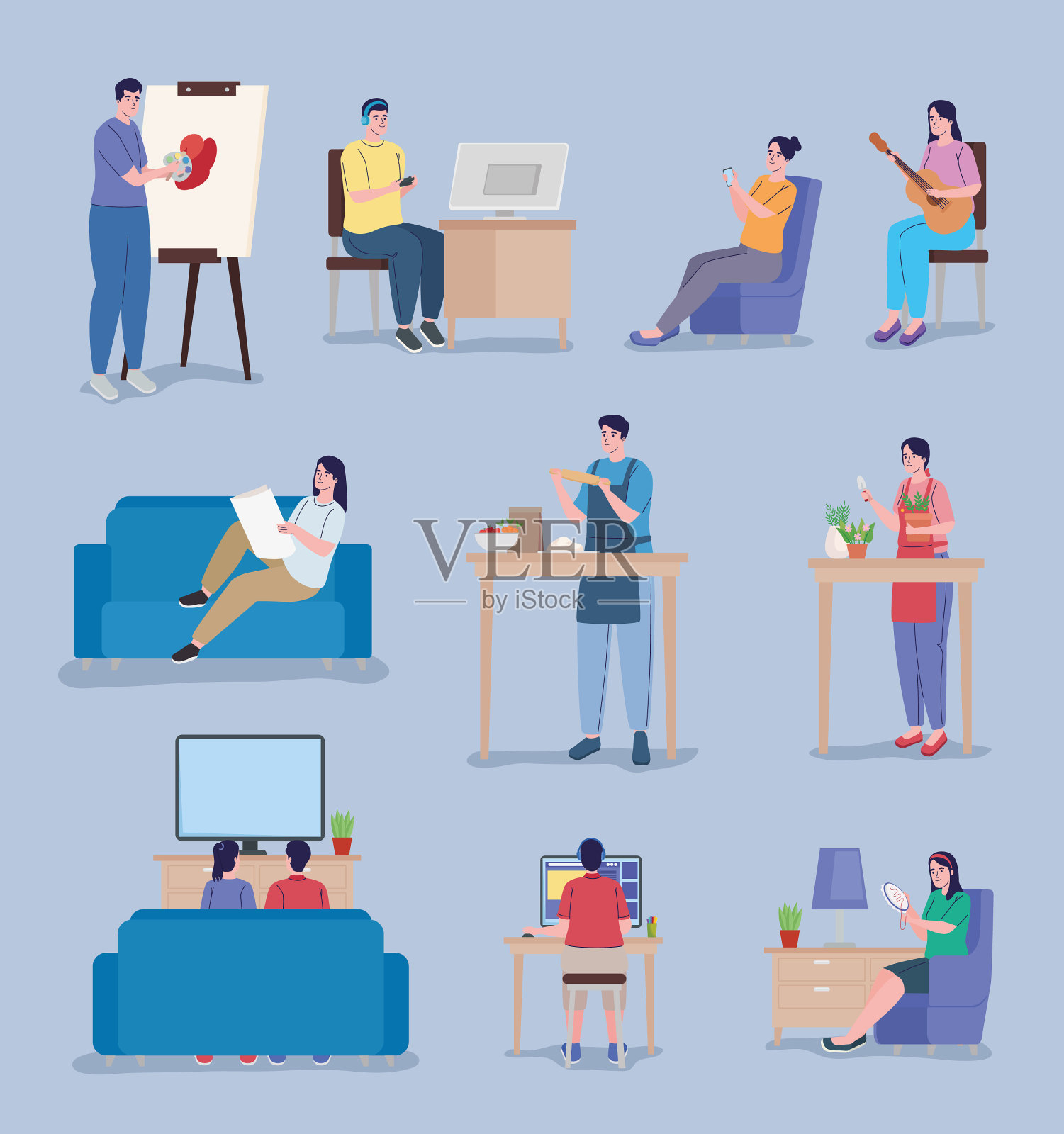 人们做业余爱好的场景插画图片素材