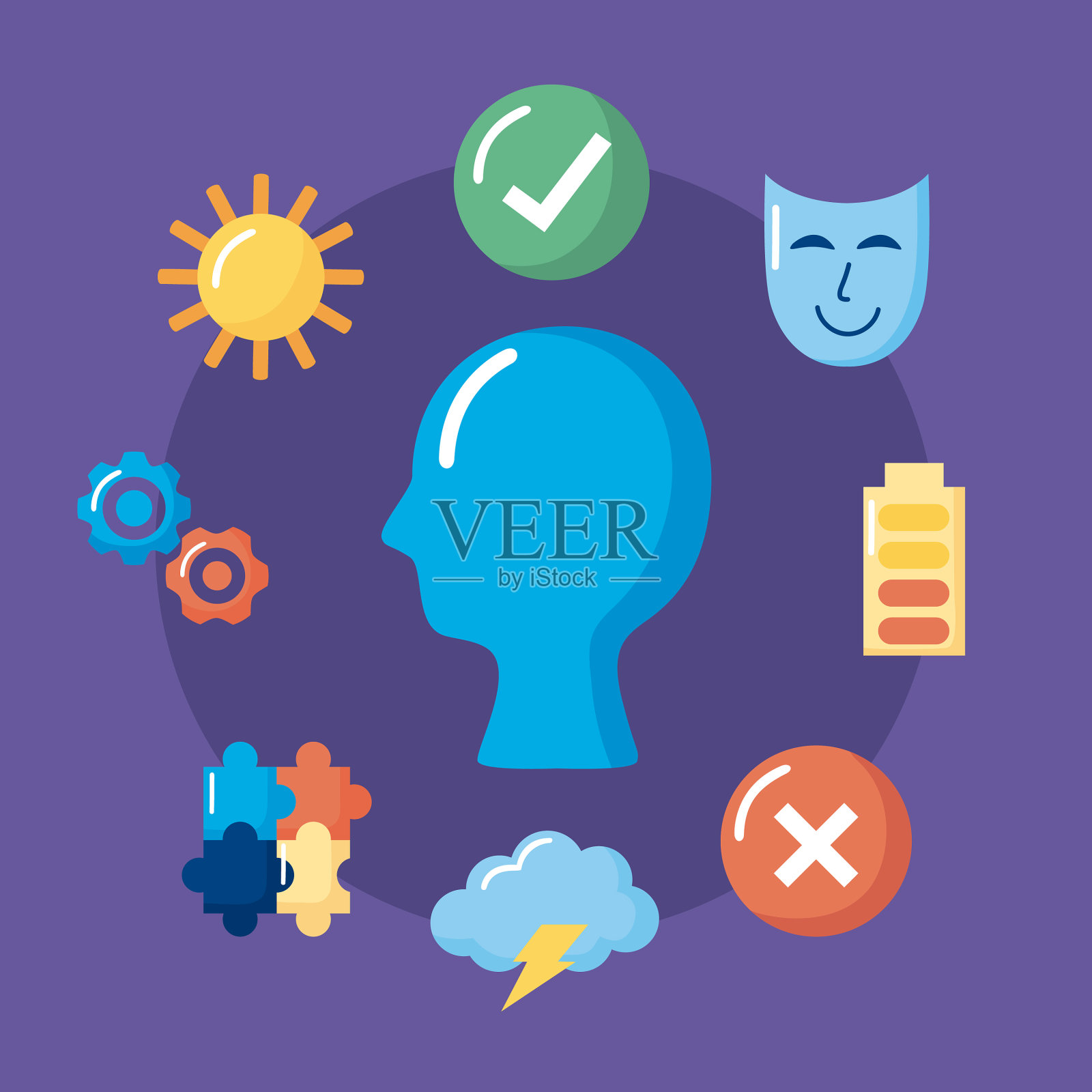 心理健康9个图标插画图片素材