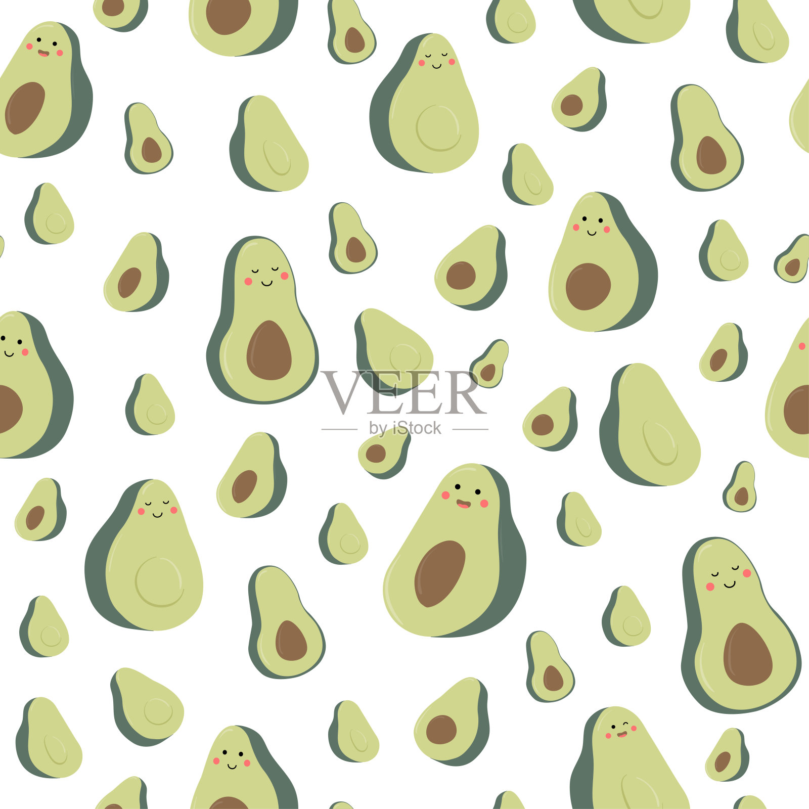 可爱的食物-有趣的牛油果无缝图案插画图片素材
