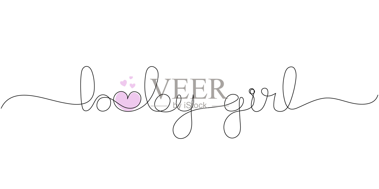 宝贝女孩-宝贝爱的概念。手写的红心题词。连续单线绘制。最小的艺术。插画图片素材