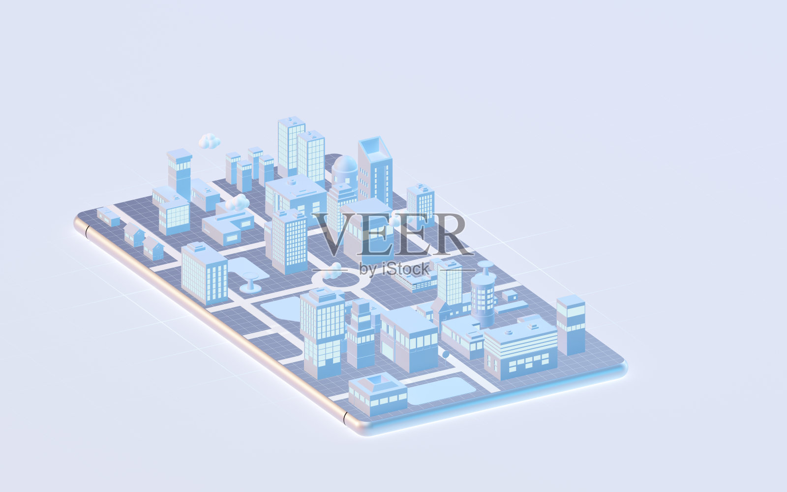 手机上的现代城市，3d渲染。照片摄影图片