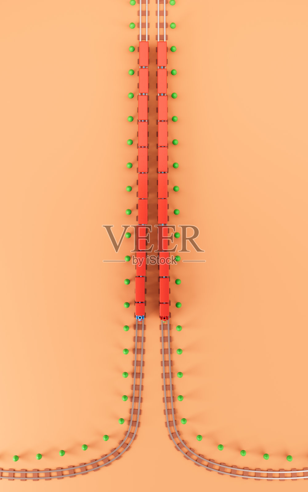 火车在轨道上运行，3d渲染。照片摄影图片