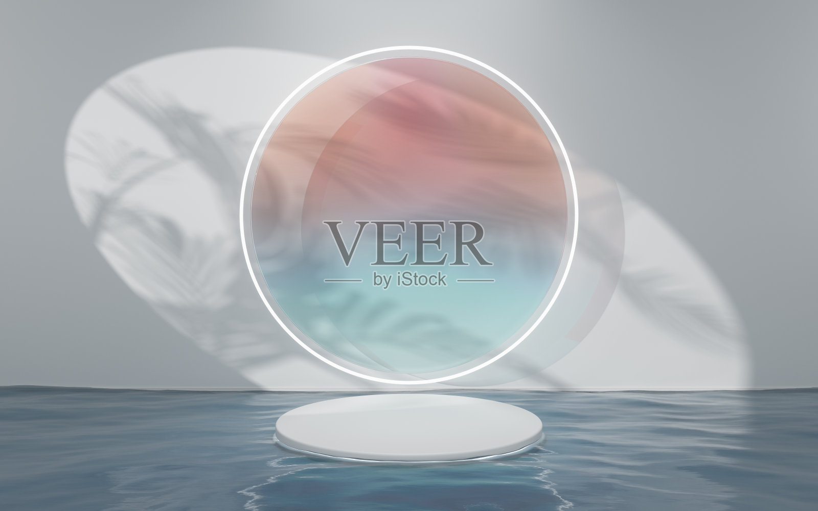 圆形玻璃和舞台，3d渲染。照片摄影图片