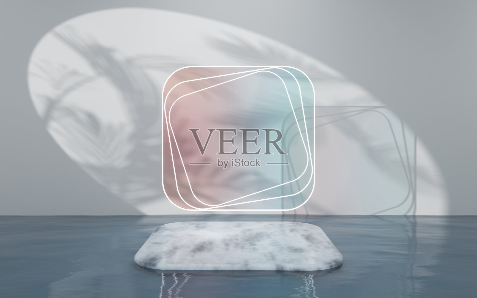 大理石舞台和空房间，三维渲染。照片摄影图片