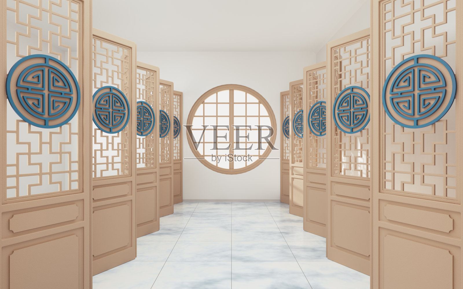 中式房间，白色背景，3d渲染。照片摄影图片