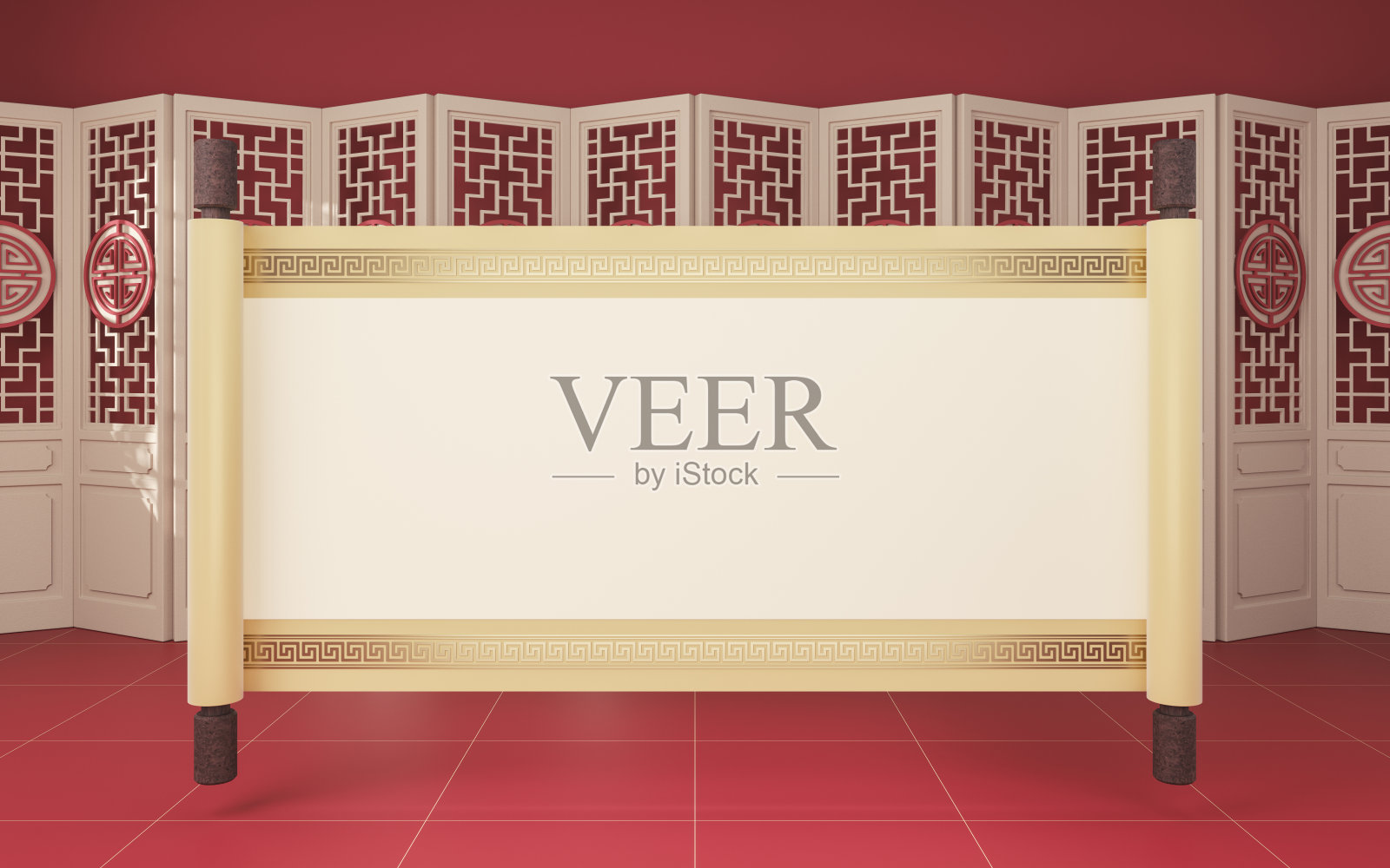 中式房间和空白处，三维渲染。照片摄影图片