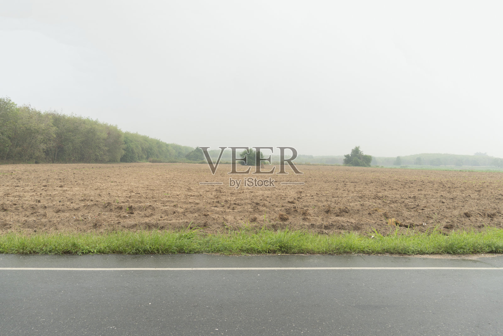 泰国湿沥青路的水平视图。照片摄影图片