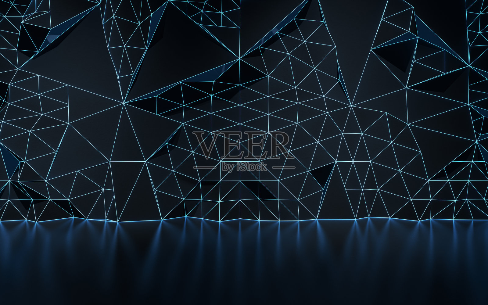 空房间和霓虹灯与黑暗的背景，3d渲染。照片摄影图片