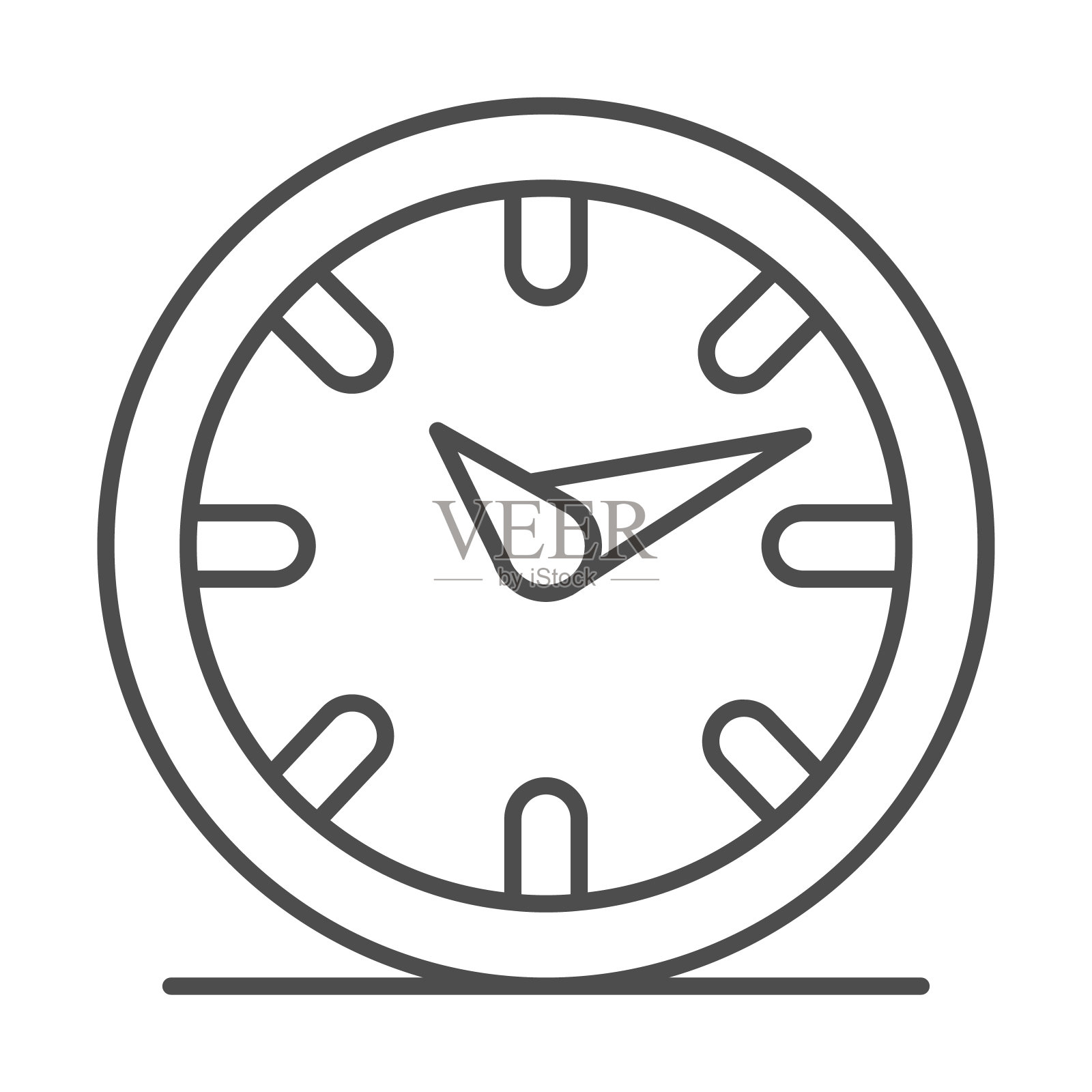 壁钟与双手细线图标，房间装饰概念，时钟标志上的白色背景，时钟在墙上图标轮廓风格的移动概念和网页设计。矢量图形。插画图片素材