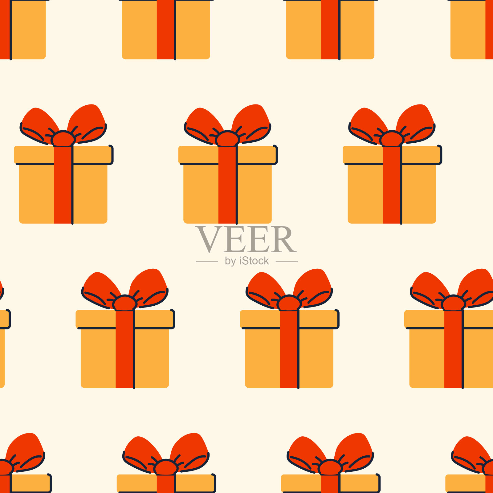 无缝图案与礼物。一个盒子的几何重复。节日平面风格的包装和印刷设计。向量插画图片素材
