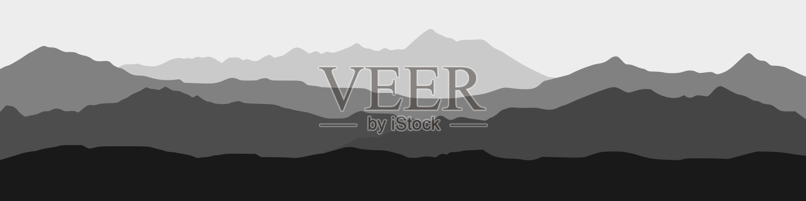 山脉在清晨的薄雾中，黑白相间的风景插画图片素材