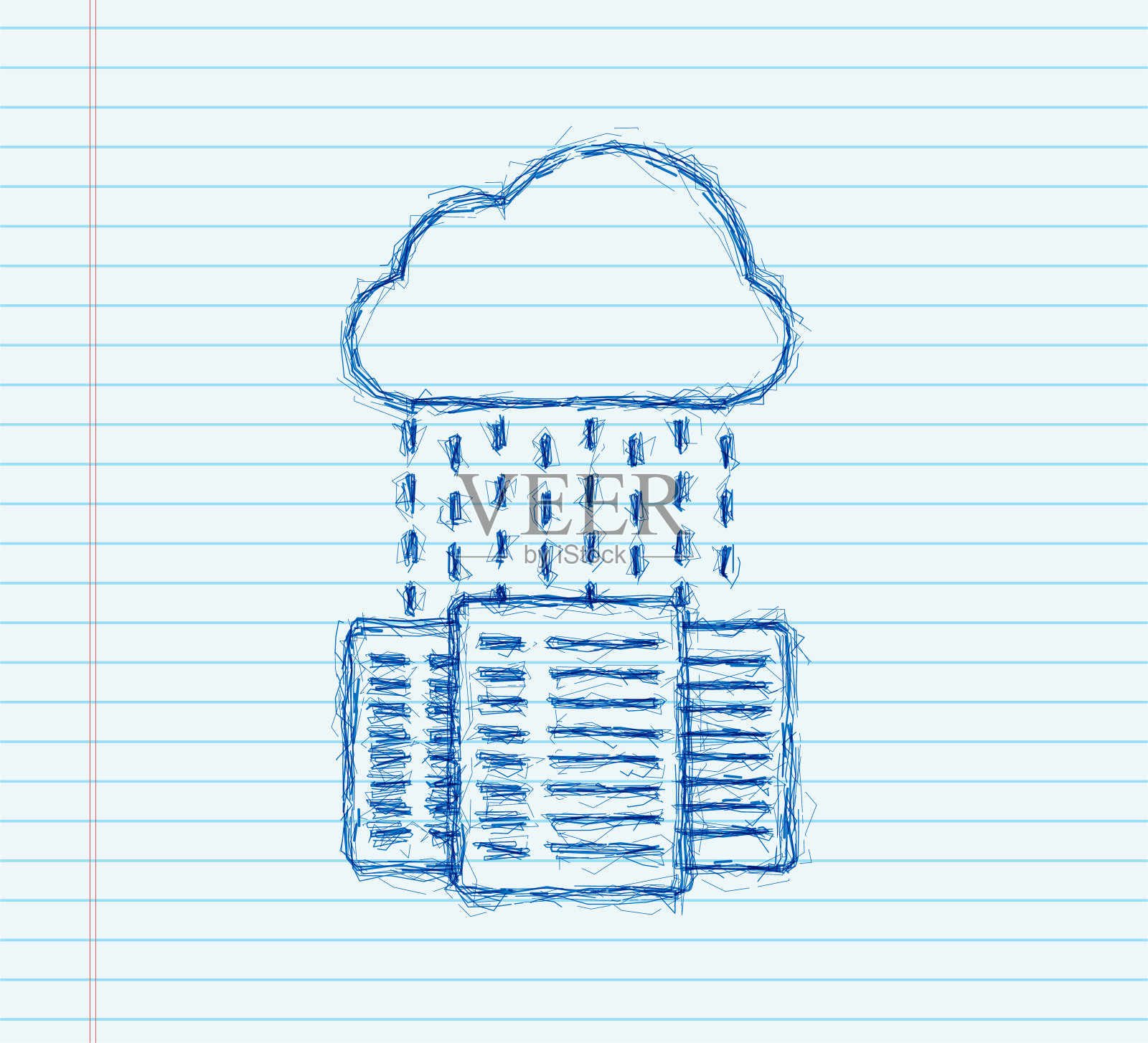 数据中心。草图图标。大型机服务理念旗帜，服务器机架。服务器的房间。矢量插图。插画图片素材