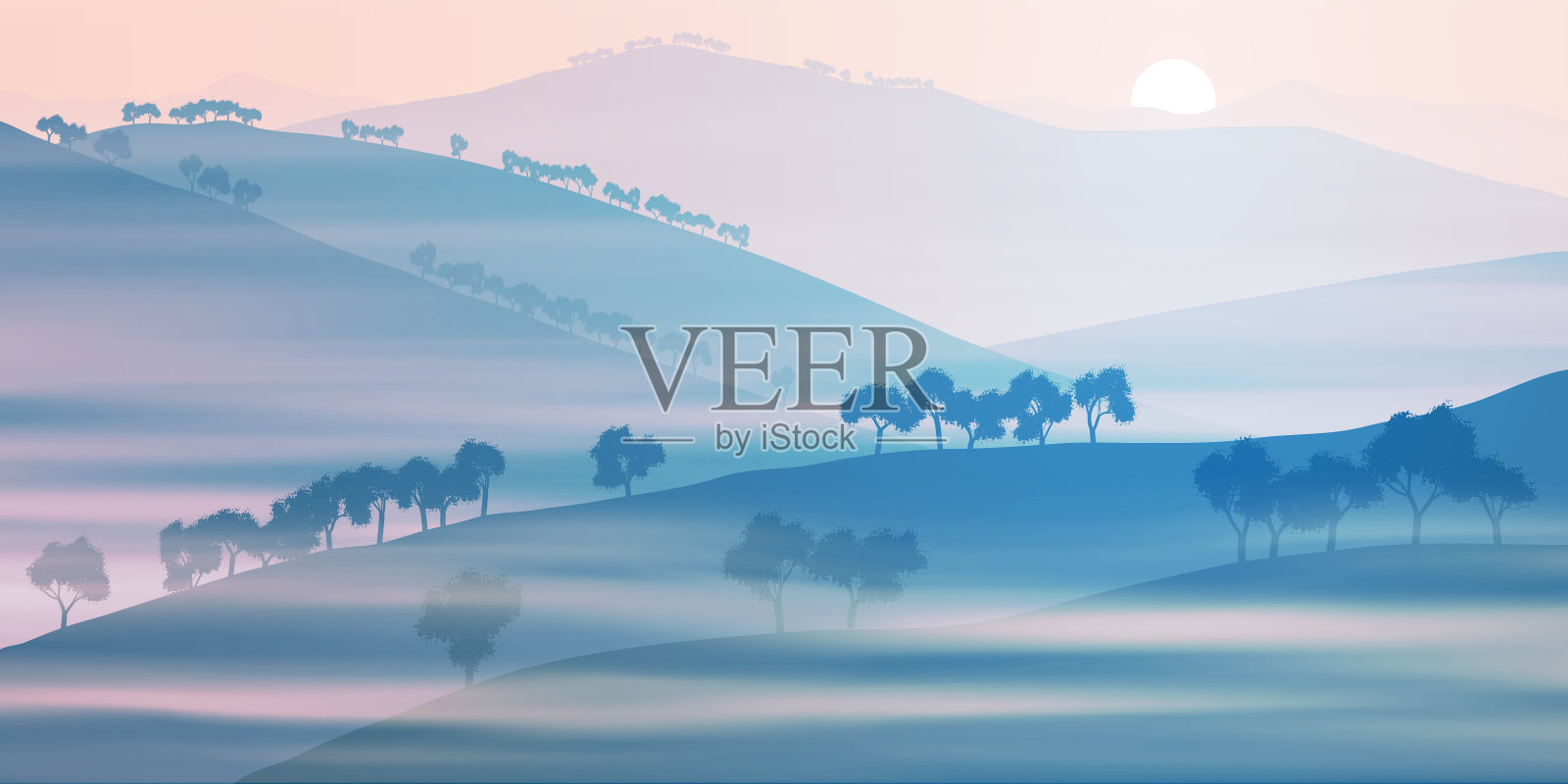 矢量插图的山脉，山脊在早上插画图片素材