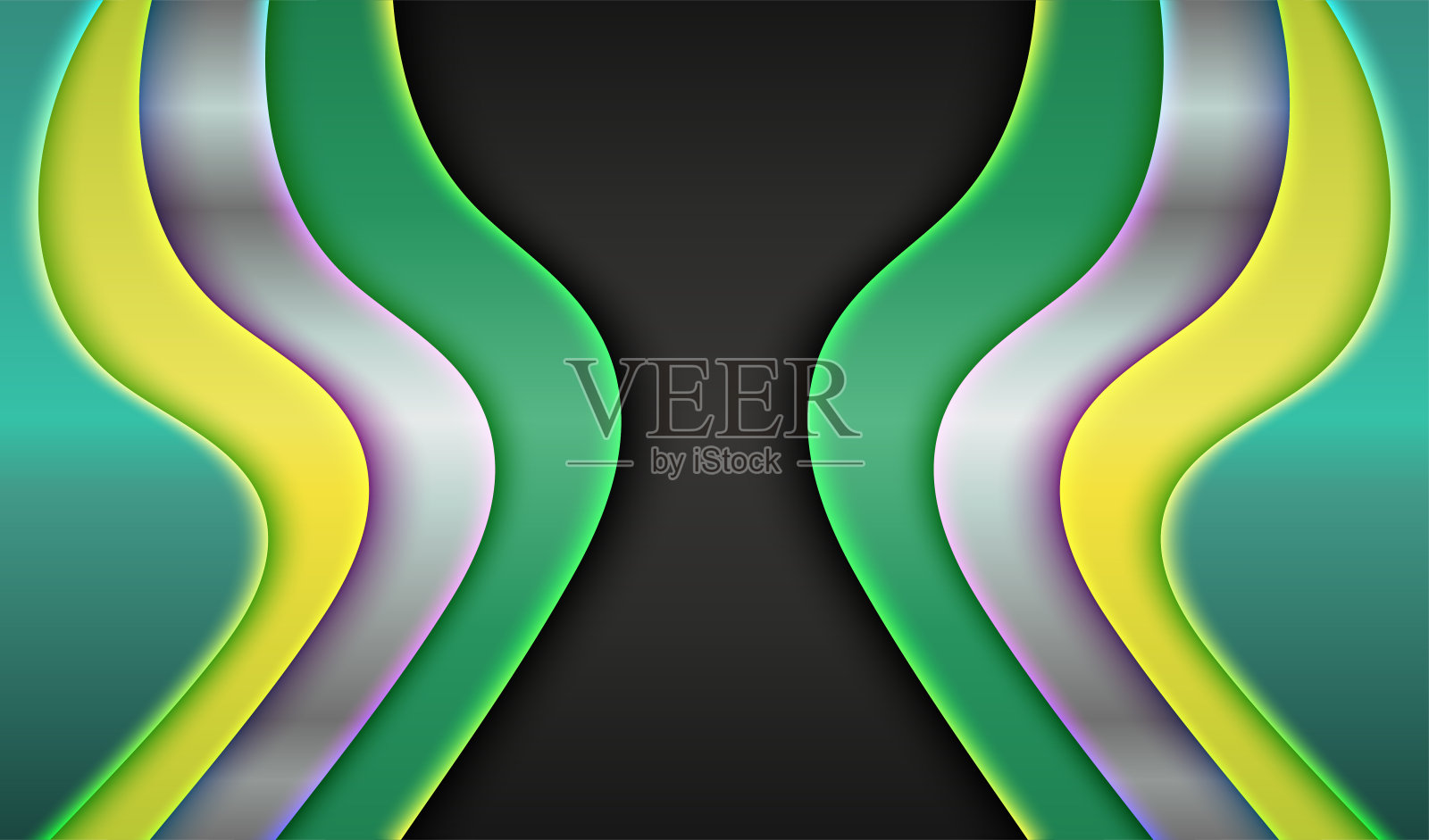 封面青色背景与绿色效果几何设计黄色元素图案形状在黑暗的空间设计海报，横幅，招贴，小册子，报告，目录，杂志或小册子。矢量图插画图片素材