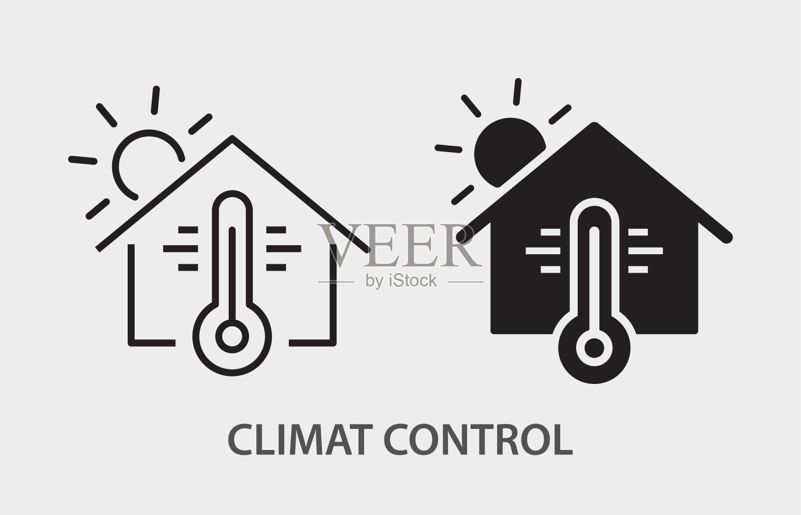 气候控制系统矢量图标。黑色插图孤立在图形和网页设计的白色背景。图标素材