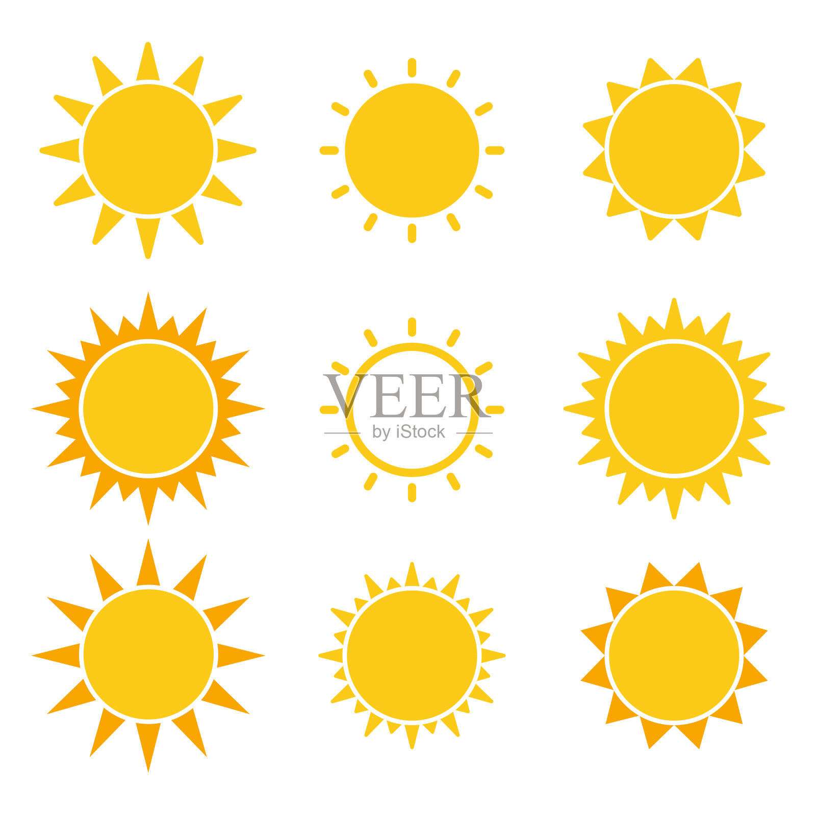 卡通太阳集剪贴画图形矢量插图在白色背景插画图片素材