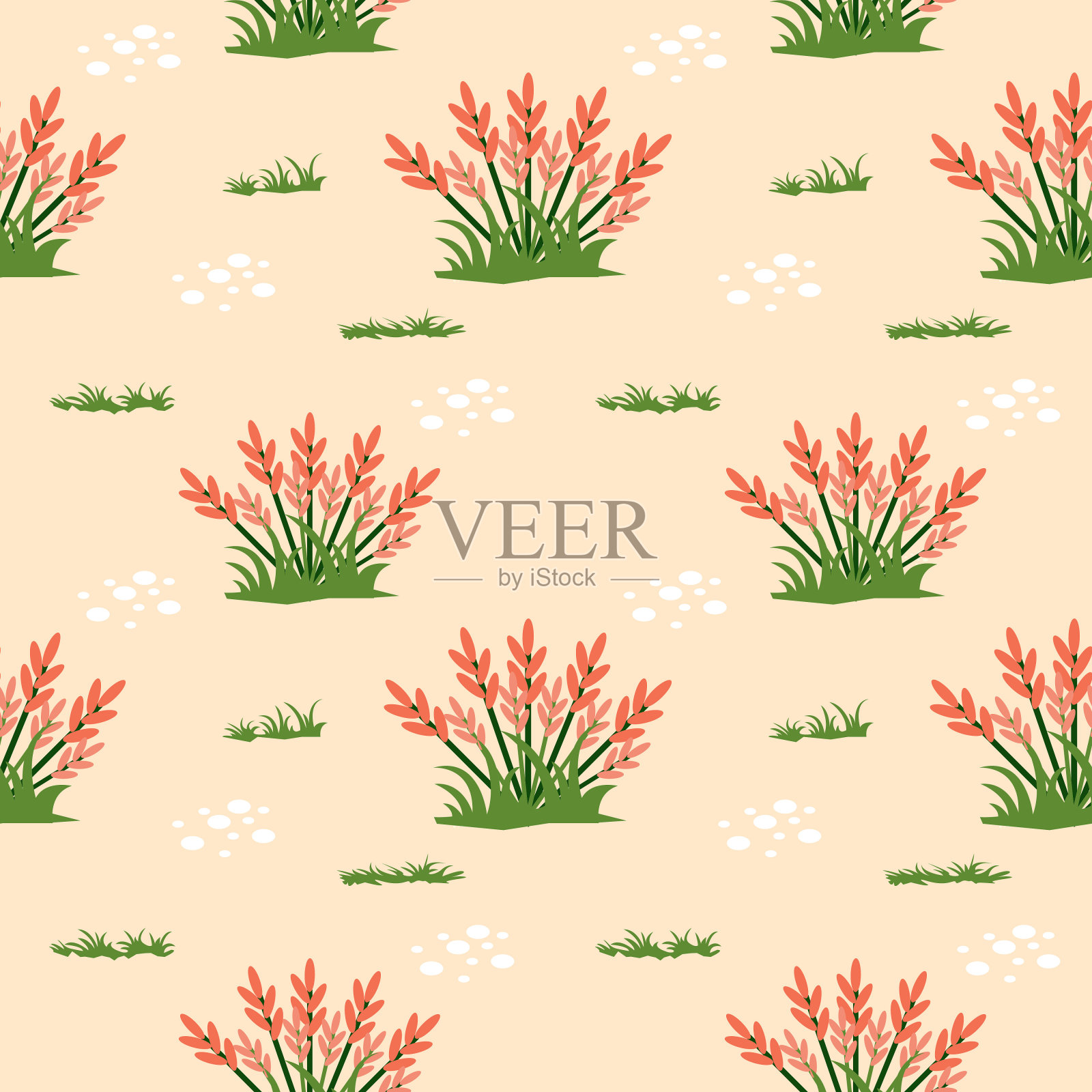 无缝图案可重复纹理，夏春草花植物自然插画图片素材