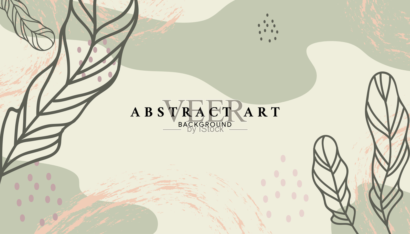 抽象艺术背景与手绘叶。插画图片素材