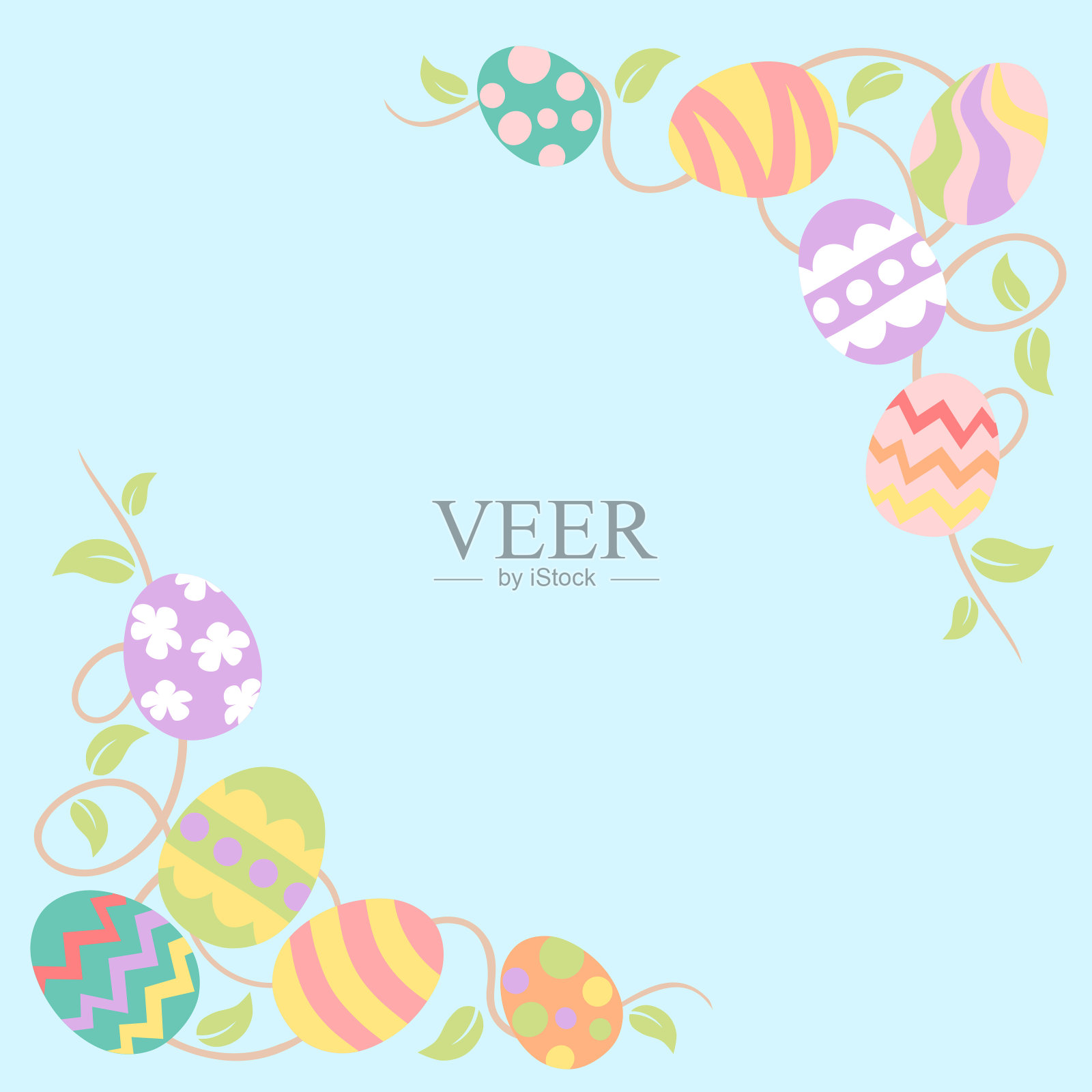 复活节彩蛋角-柔和的颜色插画图片素材
