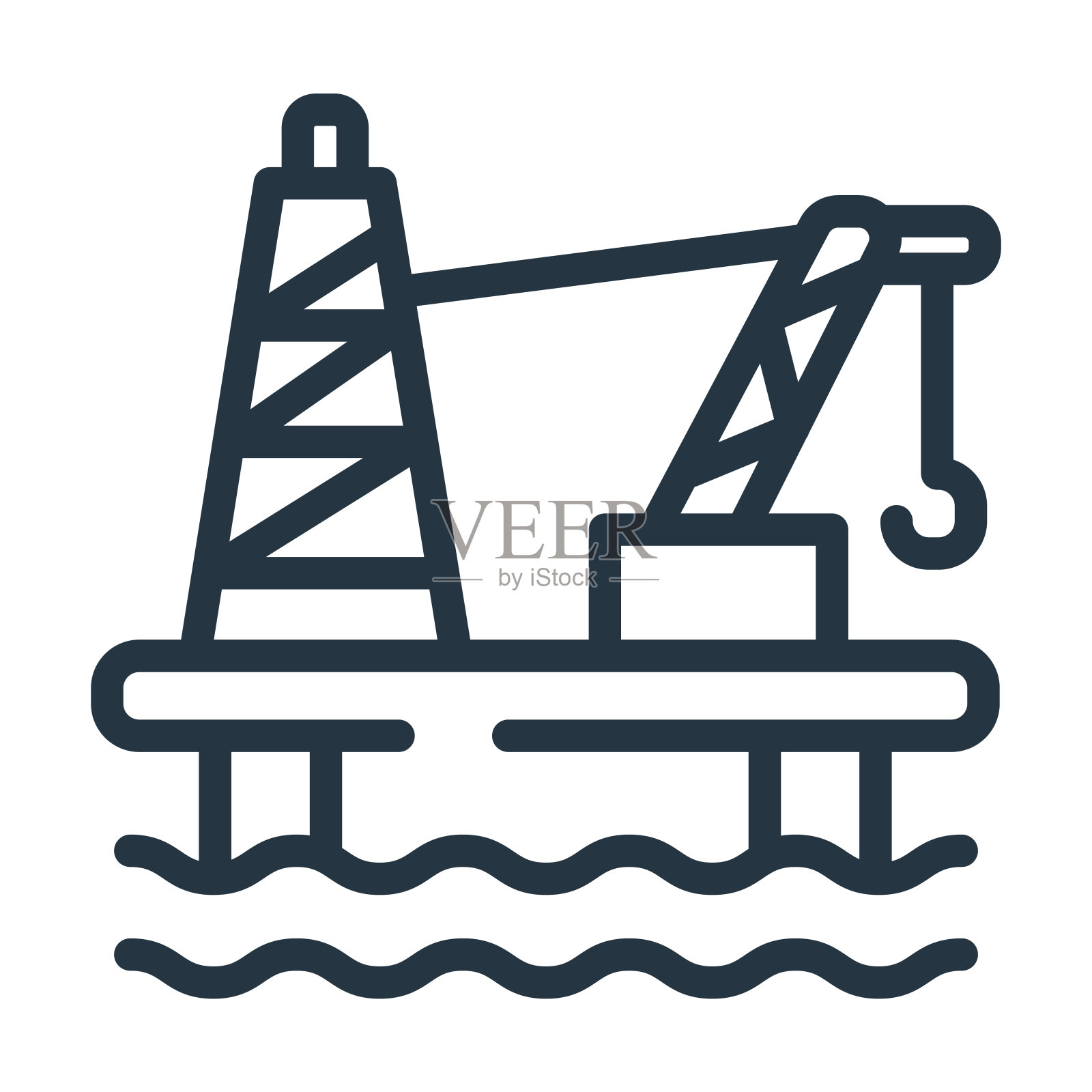 石油平台细线图标。工业，气体线性图标从工业概念孤立轮廓标志。矢量插图符号元素的网页设计和应用程序。插画图片素材