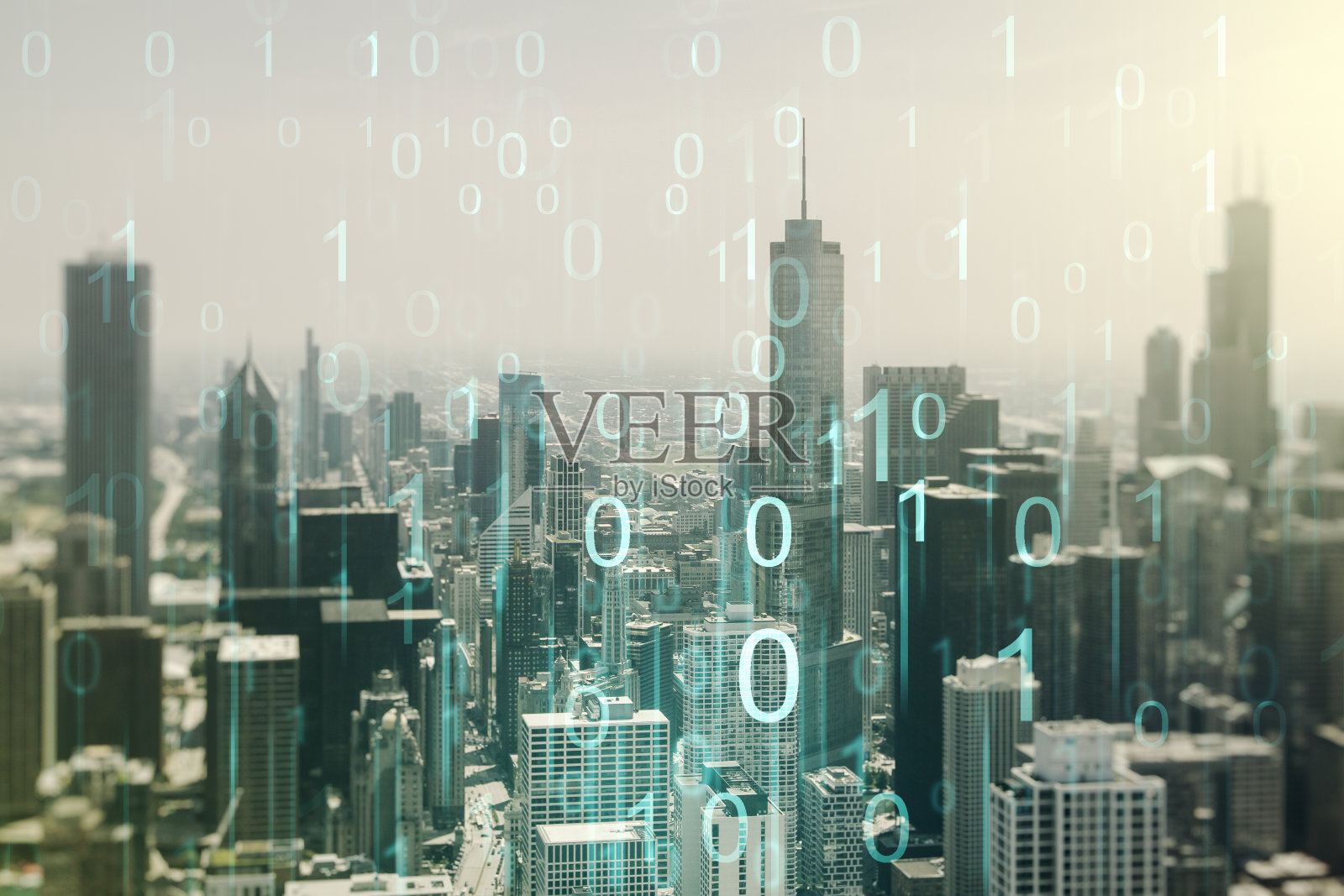 摘要以虚拟二进制码全息图为背景，阐述了人工智能和机器学习的概念。Multiexposure照片摄影图片