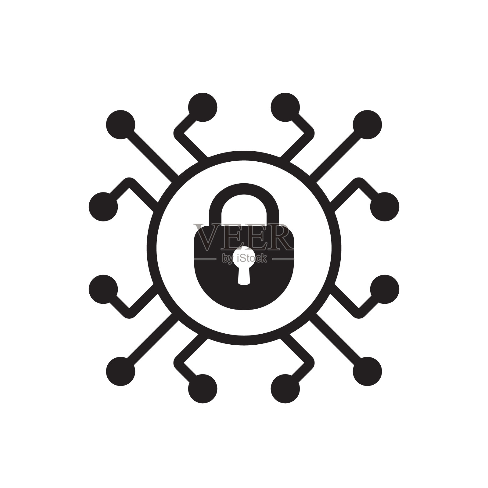 网络安全图标，中间有一个锁，网络连接锁。插画图片素材