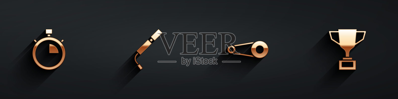 设置秒表，自行车气泵，链条齿轮和奖杯自行车图标与长阴影。向量插画图片素材