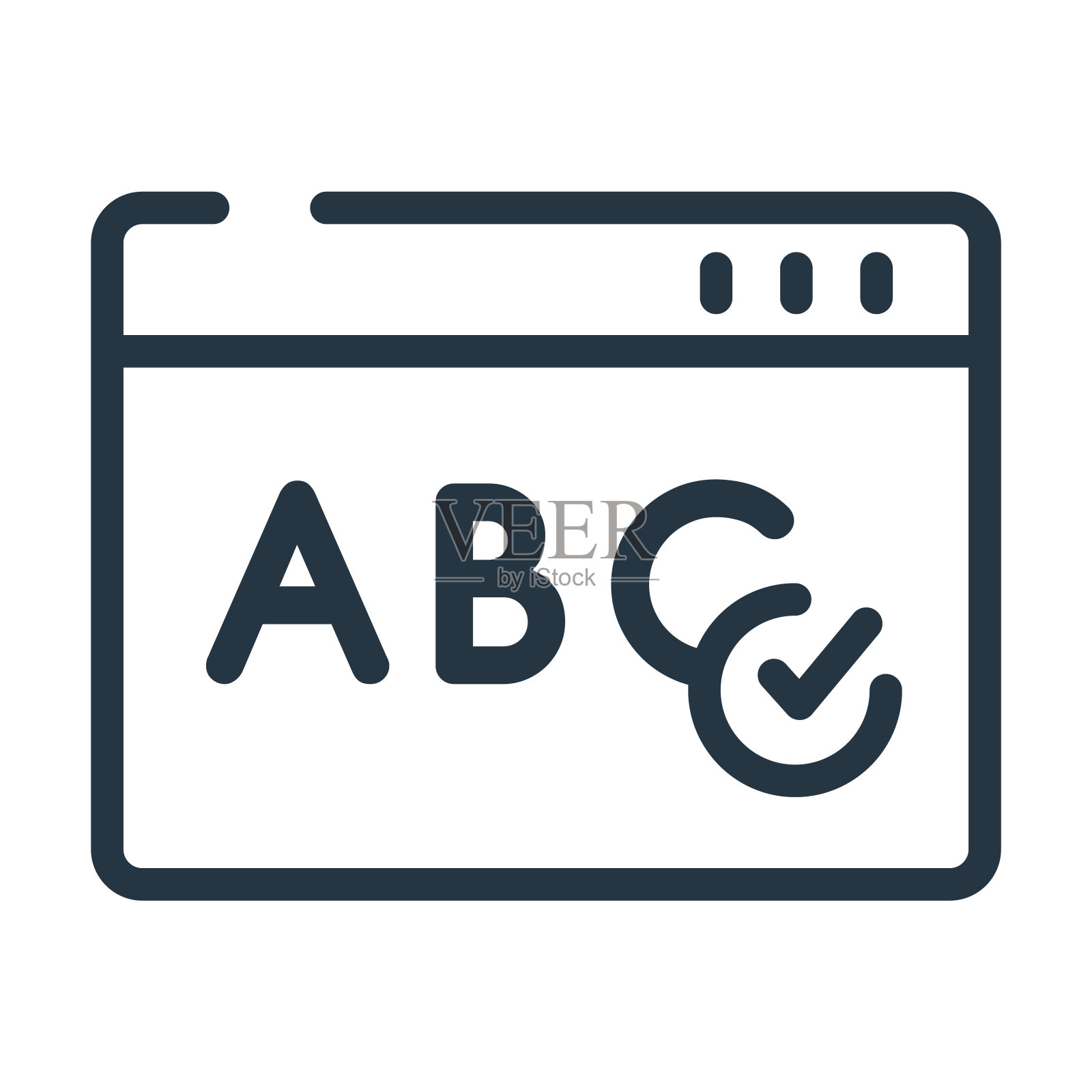 拼写检查细线图标。矢量，插图线性图标从用户界面概念孤立的轮廓符号。矢量插图符号元素的网页设计和应用程序。图标素材