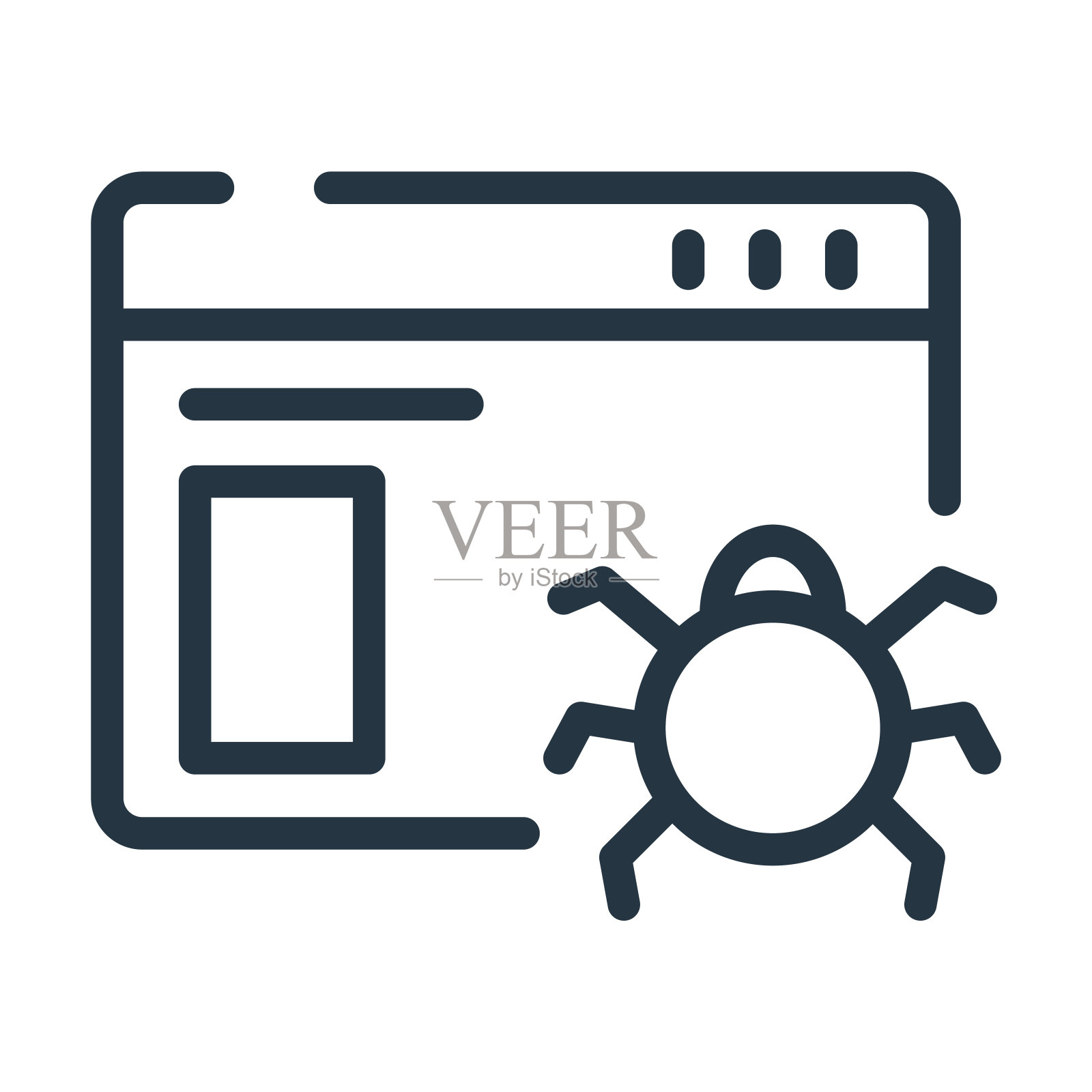 网络爬虫细线图标。爬虫，构建线性图标，从用户界面概念孤立的轮廓符号。矢量插图符号元素的网页设计和应用程序。插画图片素材