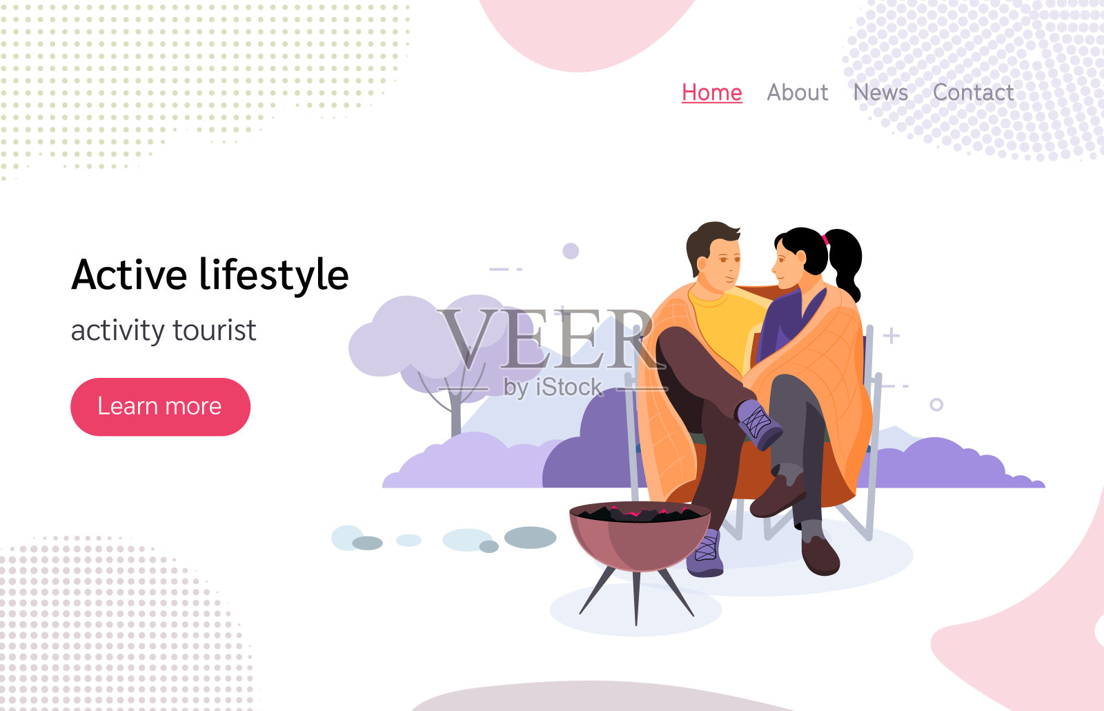 游客、人群、情侣徒步旅行矢量登陆页面插画图片素材