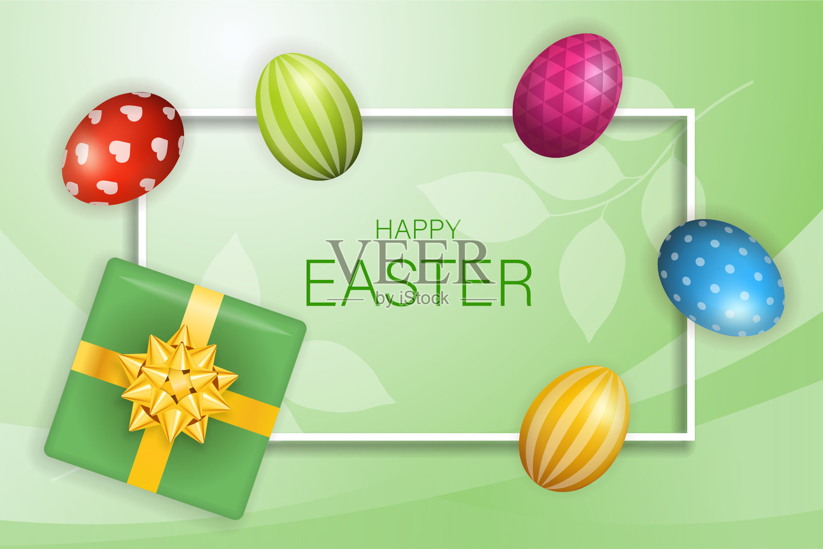 快乐的复活节横幅模板与彩色鸡蛋插画图片素材