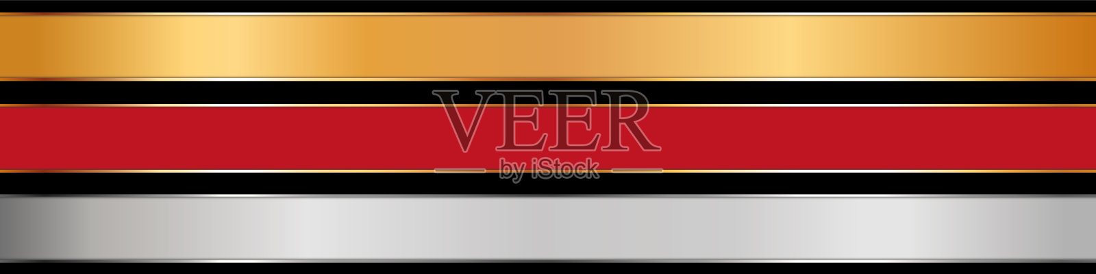 红色，银色和金色的彩色丝带横幅与黑色背景上的金色框架插画图片素材