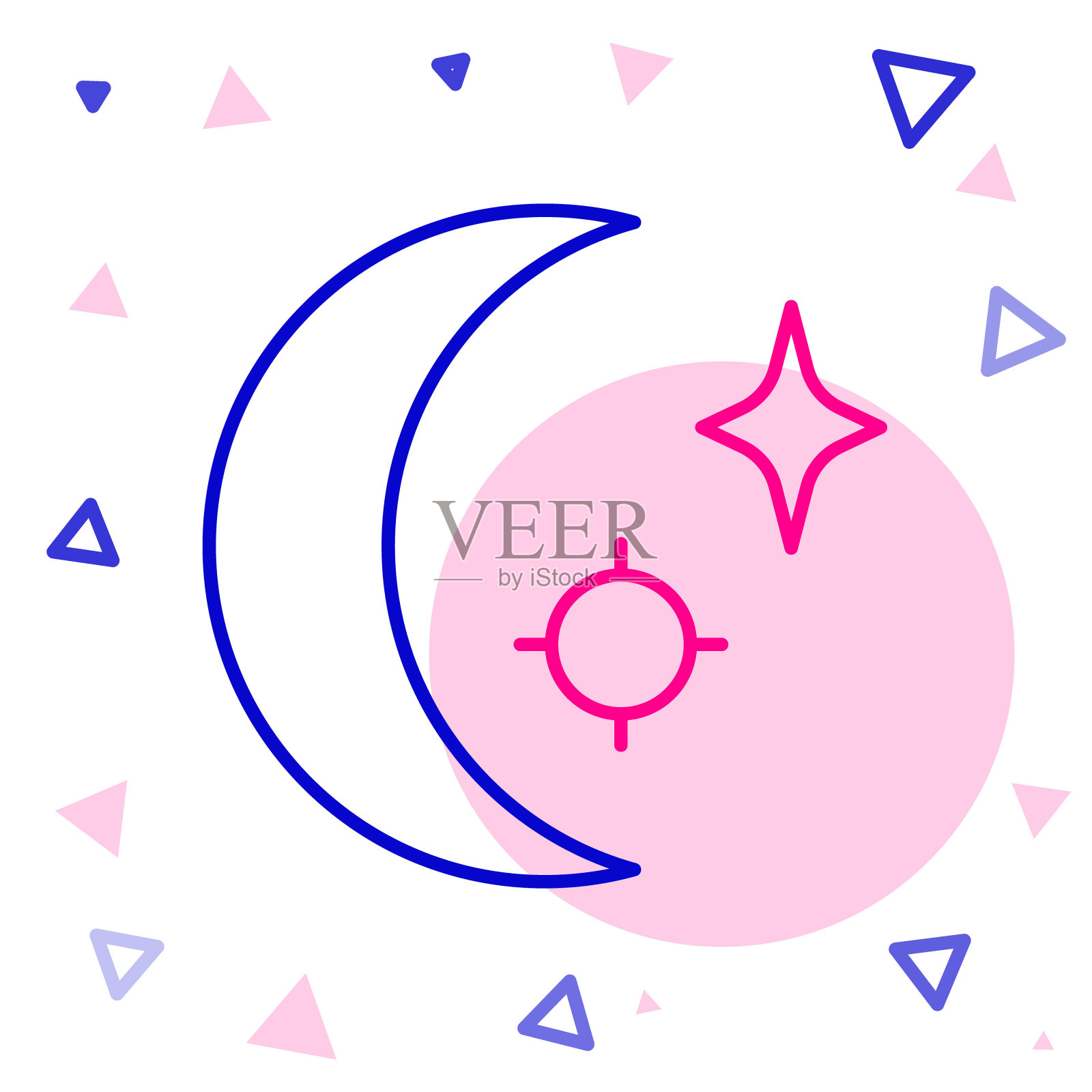 线月亮和星星图标孤立在白色背景。多云的夜晚的迹象。睡眠的梦想的象征。满月。晚上或睡觉时间标志。色彩斑斓的轮廓的概念。向量插画图片素材