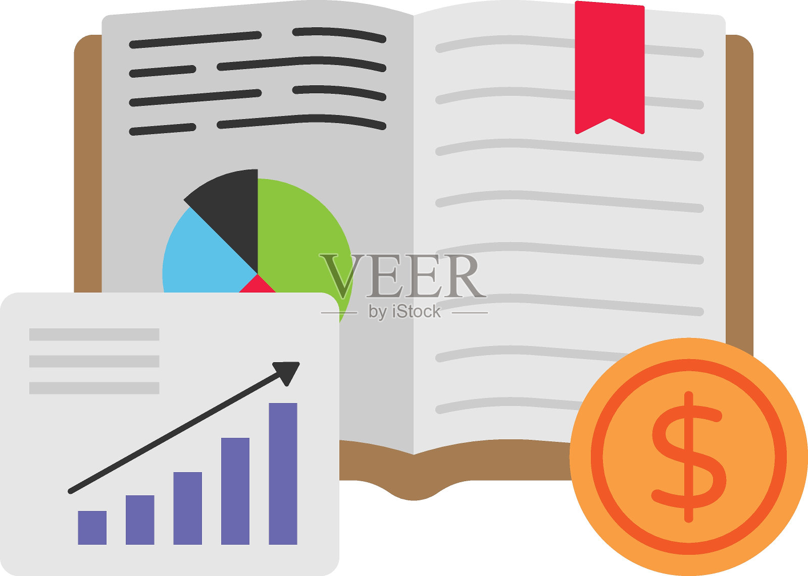 基于数据概念的决策，转型教育矢量图标设计，企业财务符号，财政和资本预算符号，财务计划分析和控制股票说明插画图片素材