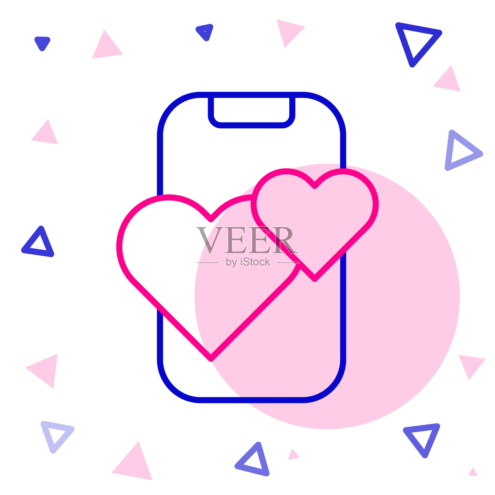 在线约会应用程序在线移动概念图标孤立在白色背景。女性男性侧面平面设计。夫妻般配，为姻缘。色彩斑斓的轮廓的概念。向量插画图片素材