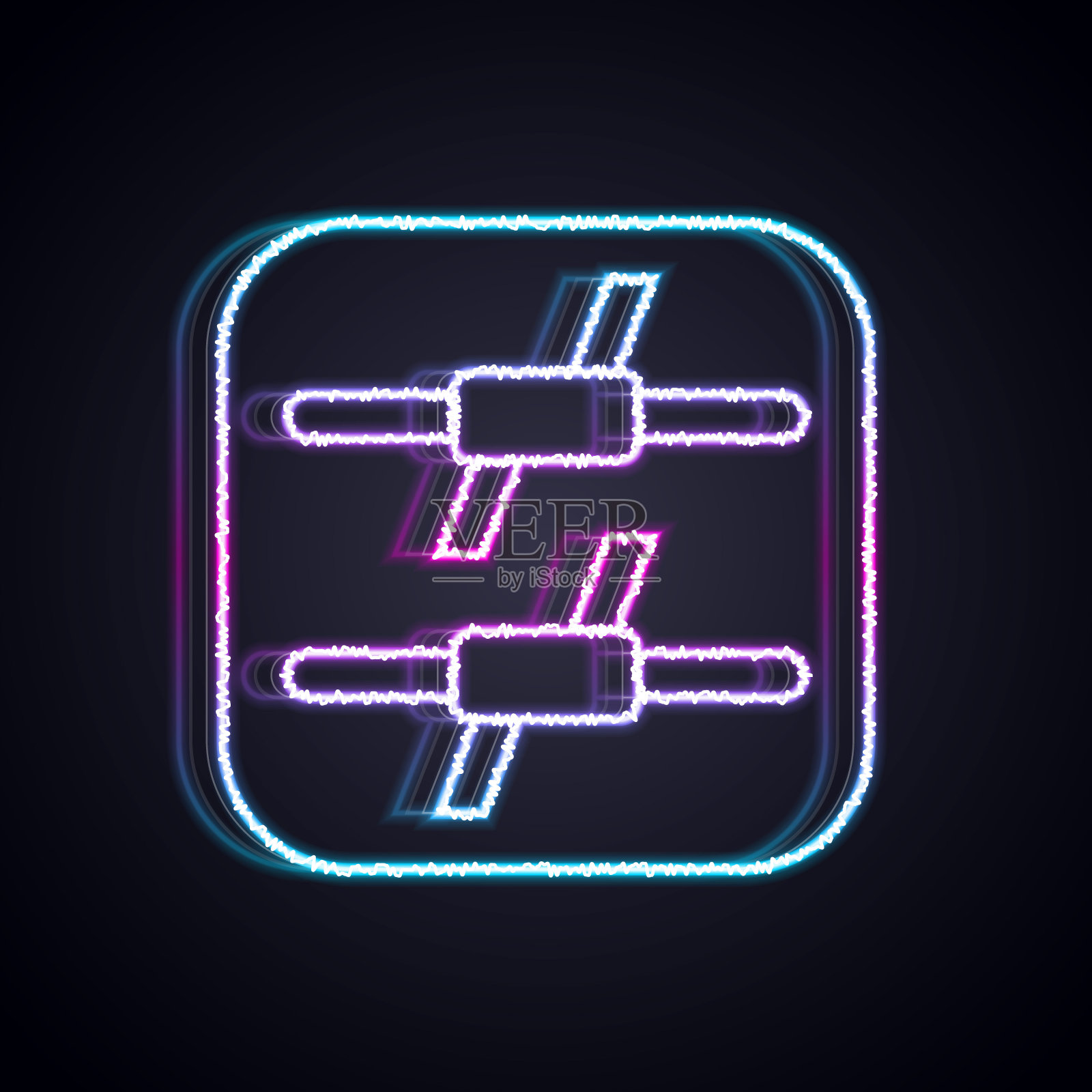 发光霓虹灯线铁丝网图标孤立在黑色背景。向量插画图片素材