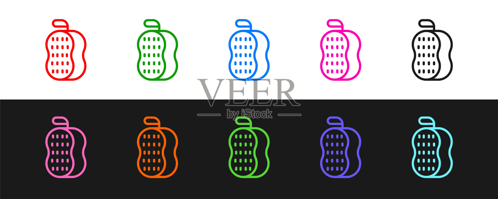 设置线毛巾图标孤立在黑白背景上。澡堂桑拿浴巾招牌。娱乐和放松的项目。向量插画图片素材