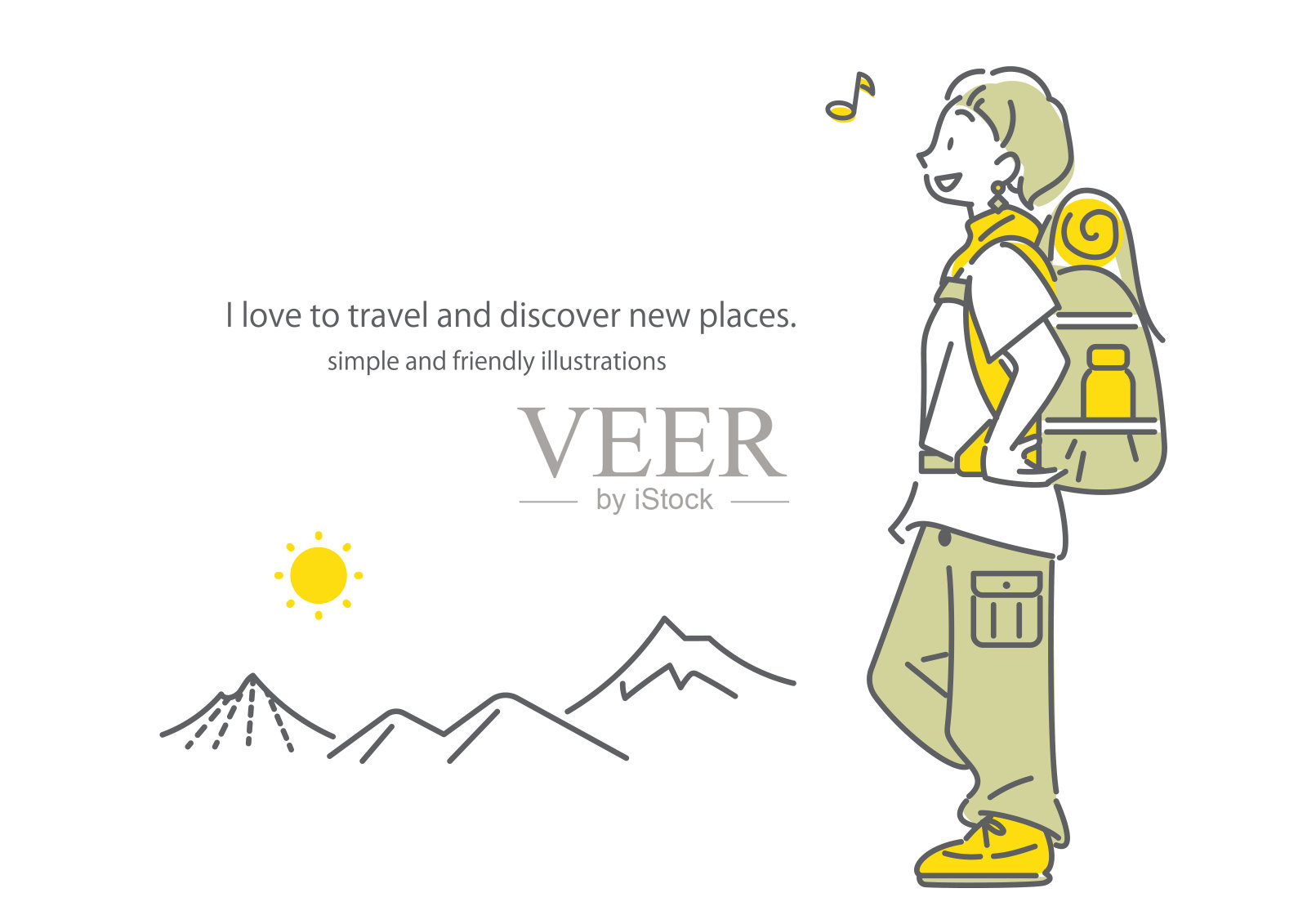 背包女孩，线条说明插画图片素材